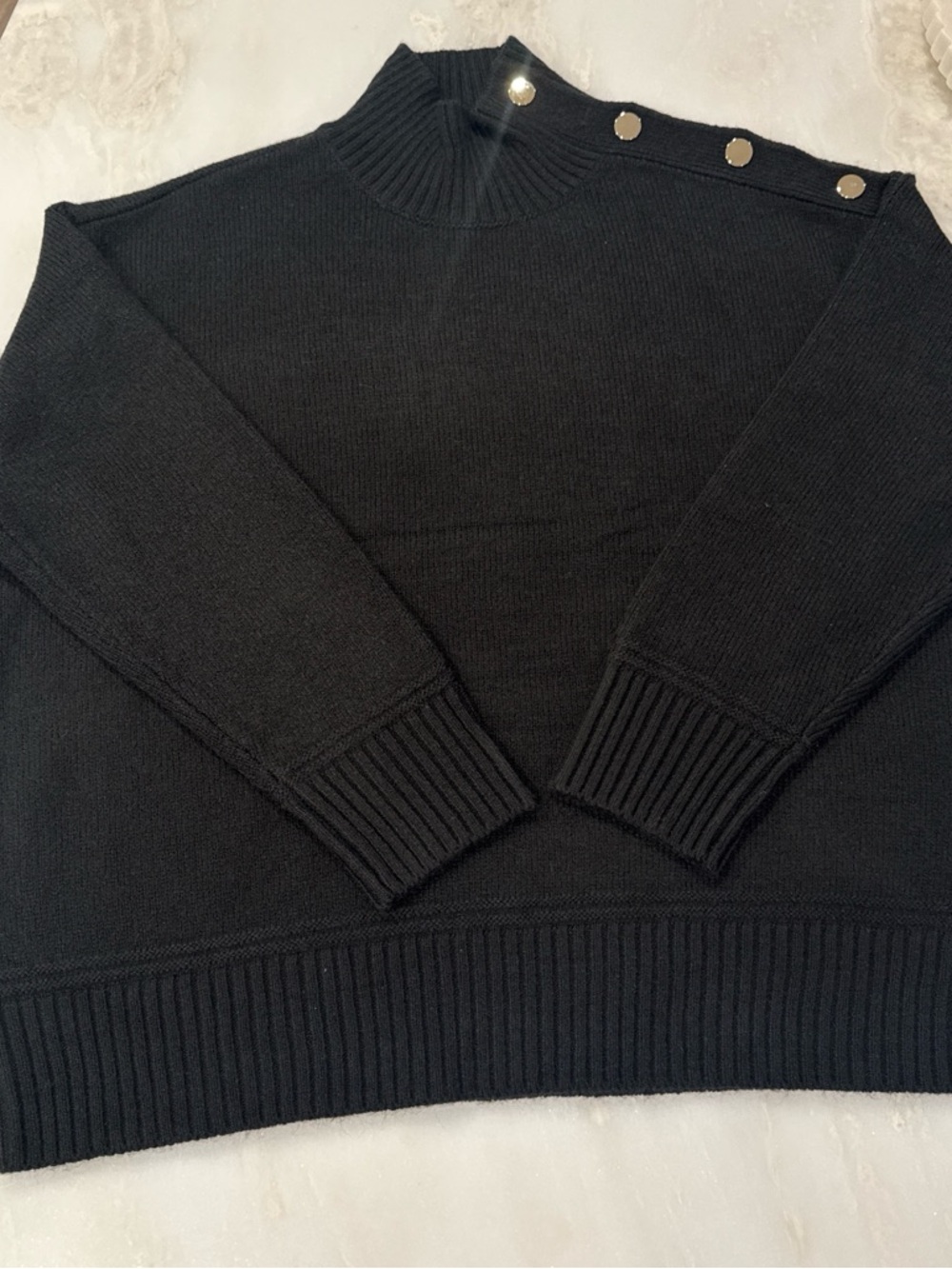Kate & Mallory Black Turtleneck Sweater with Shoulder Buttons and Skirt